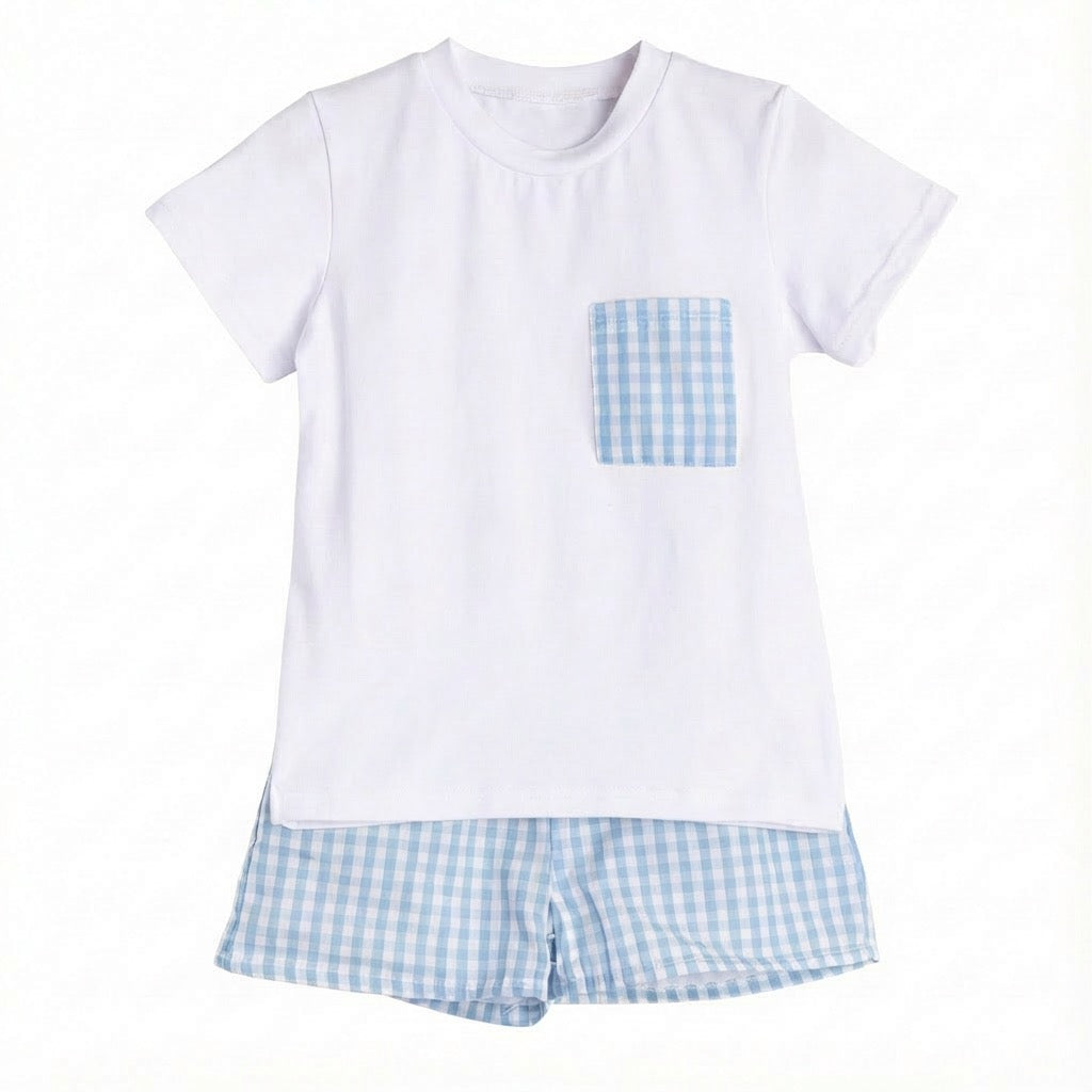 Boys Baby Blue Gingham Short Set
