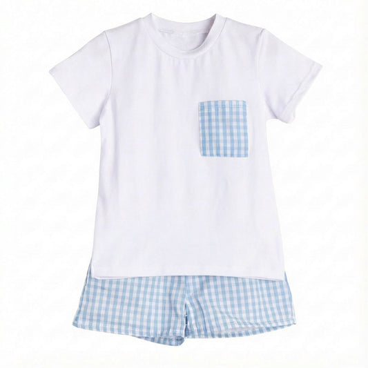Boys Baby Blue Gingham Short Set