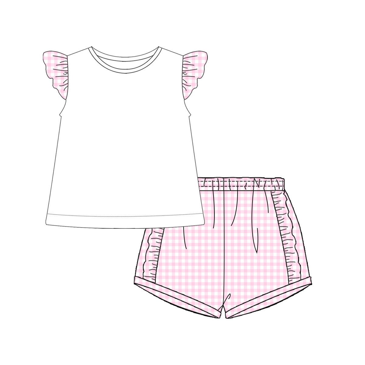 Girls Pink Gingham Short Set