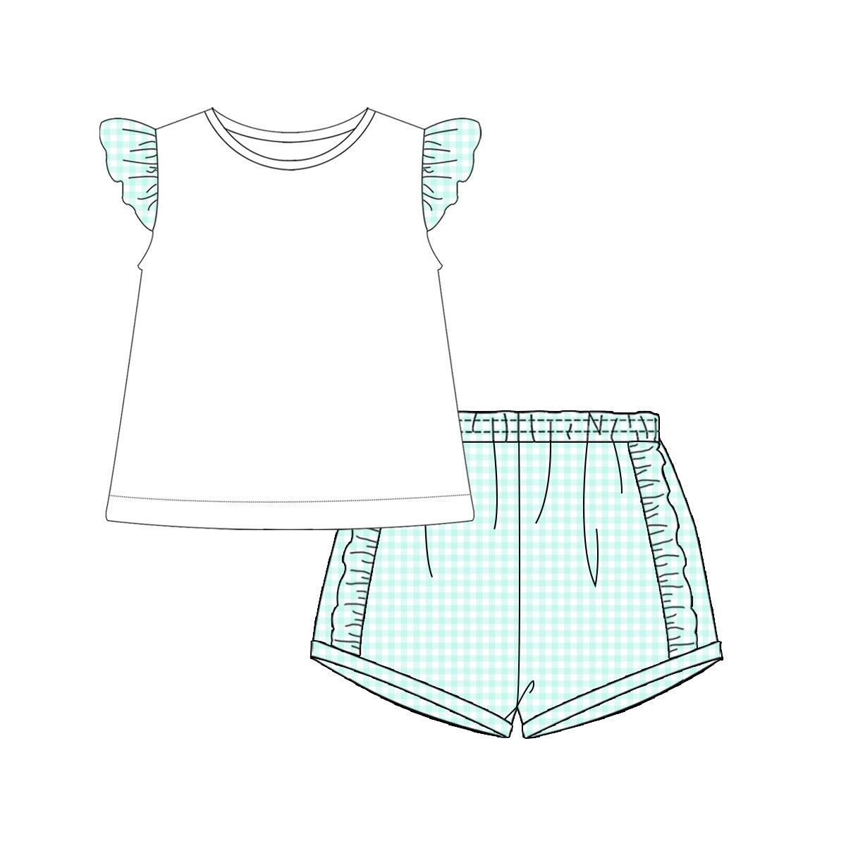 Girls Mint Green Gingham Short Set
