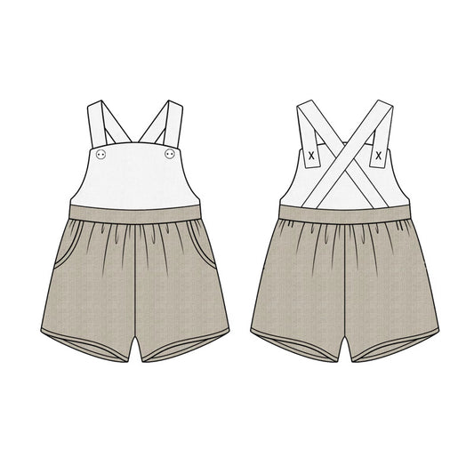 Girls Tan and White Linen Romper