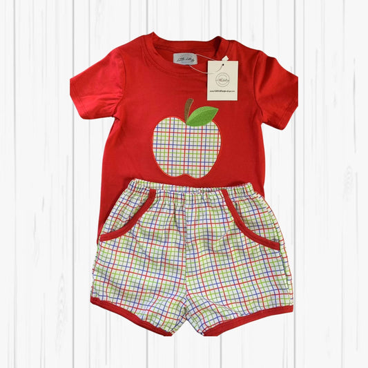 Boy Apple Applique Short Set