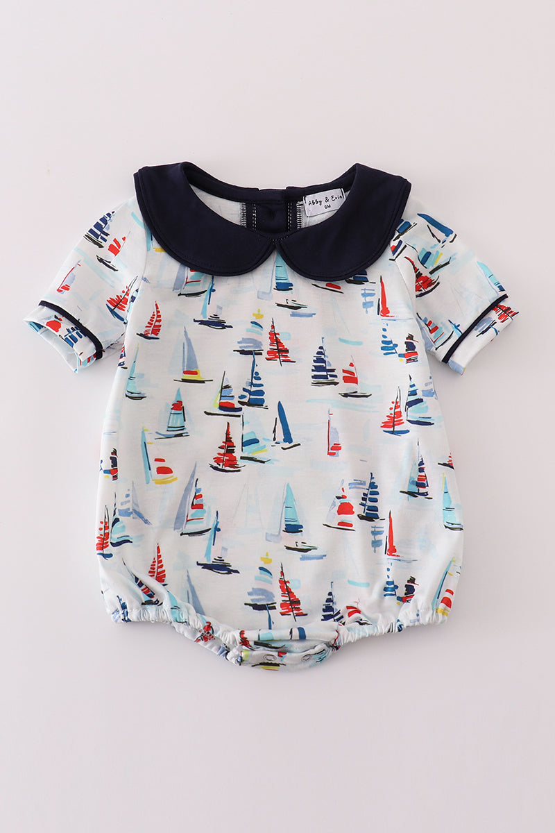 Navy Collared Sailboat Boy Bubble