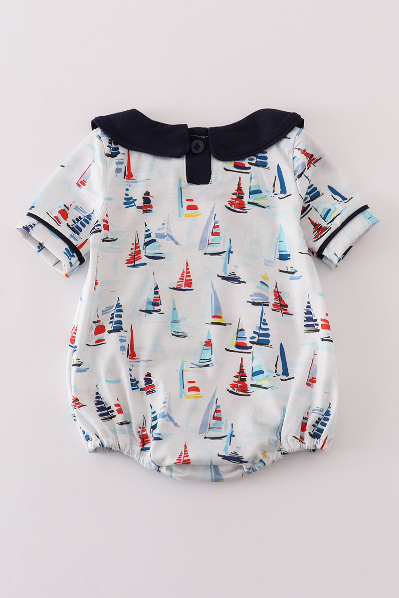 Navy Collared Sailboat Boy Bubble