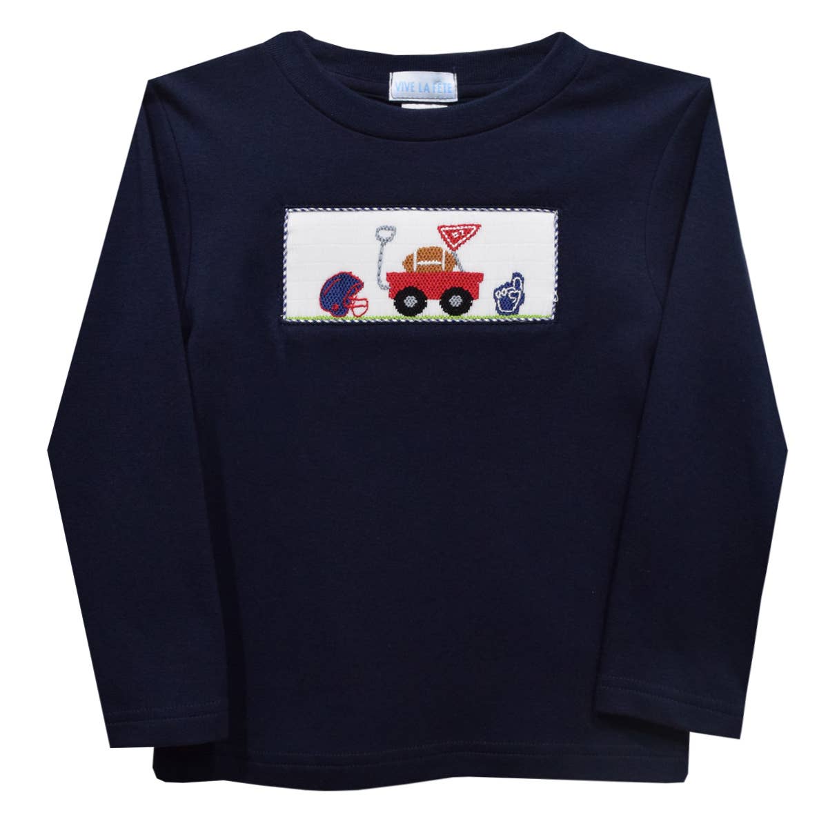 Football Smocked Navy Knit Long Sleeve Boys Shirt