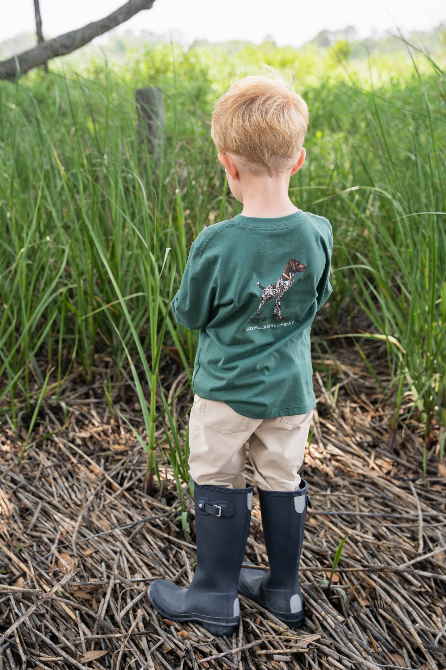 Pointer Hunting Dog Graphic Tee LS Green