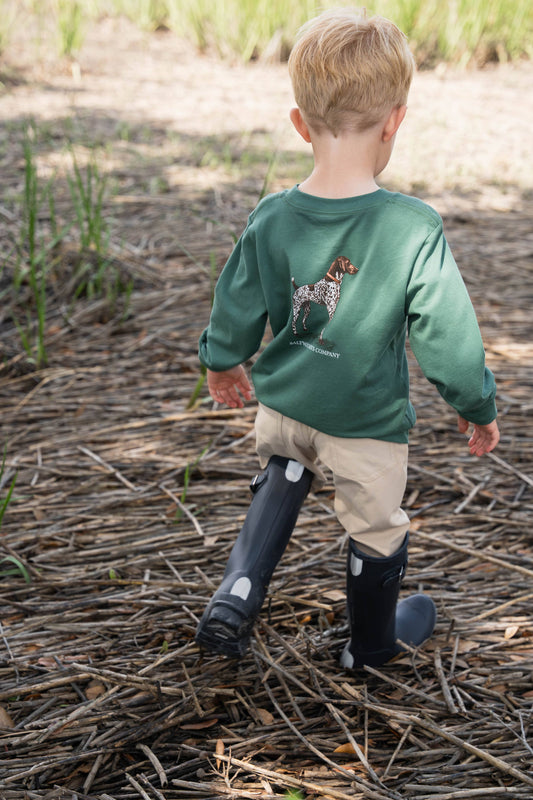 Pointer Hunting Dog Graphic Tee LS Green