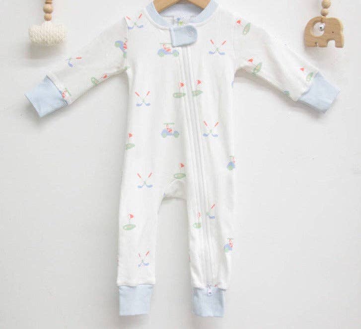 Blue Santa Golf Organic Cotton Zip Christmas Pajamas
